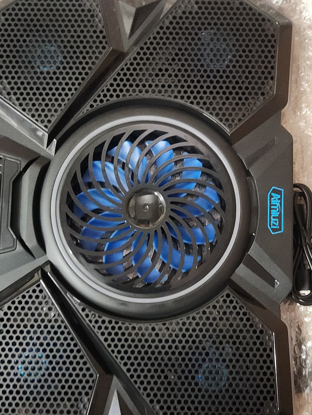 Black & Blue Laptop Cooling Pad with Built-in Fan
